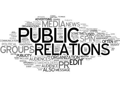 Word cloud of public relations and media terms